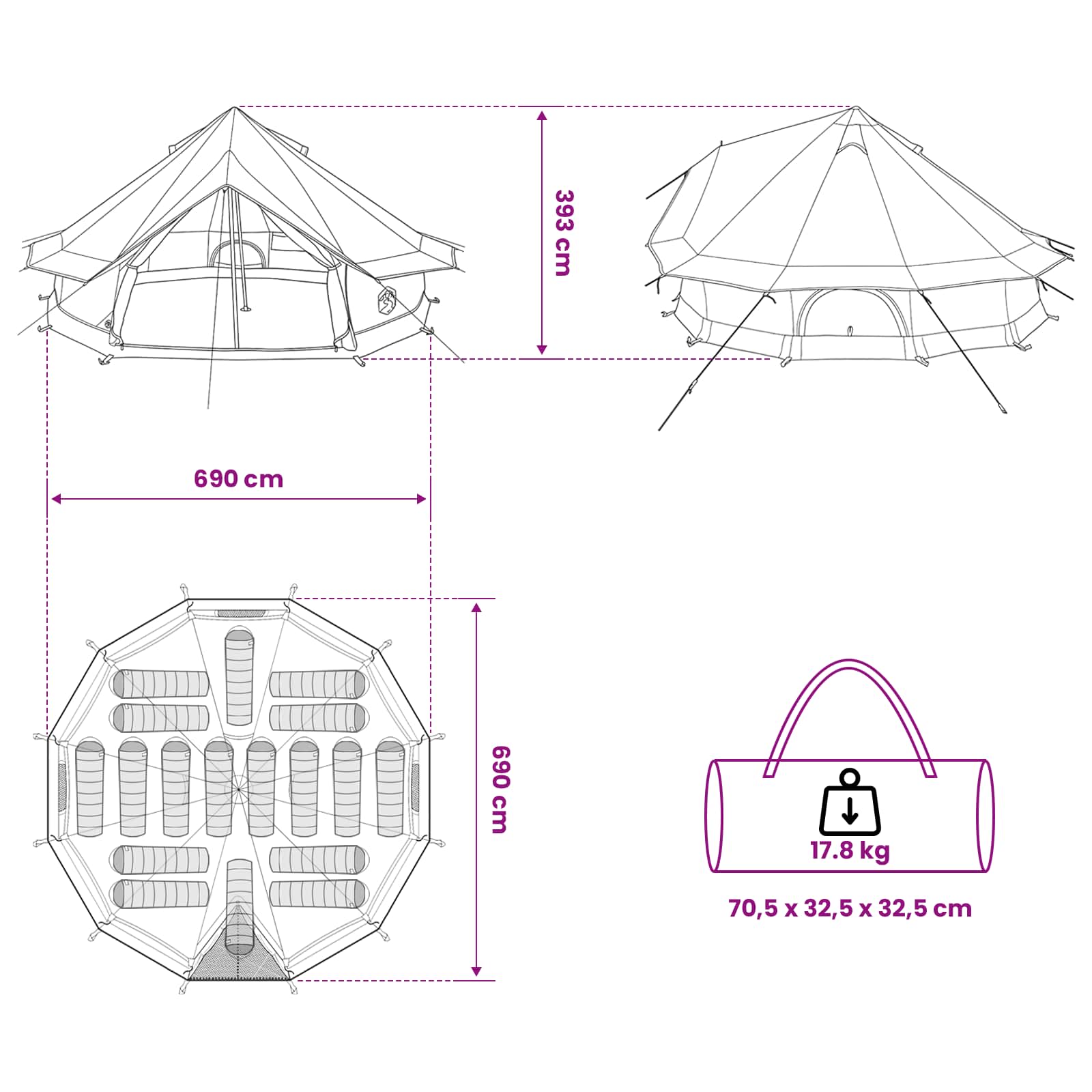 Tipi Tent Grijs en Oranje 700 x 700 x 395 cm Polyester en staal