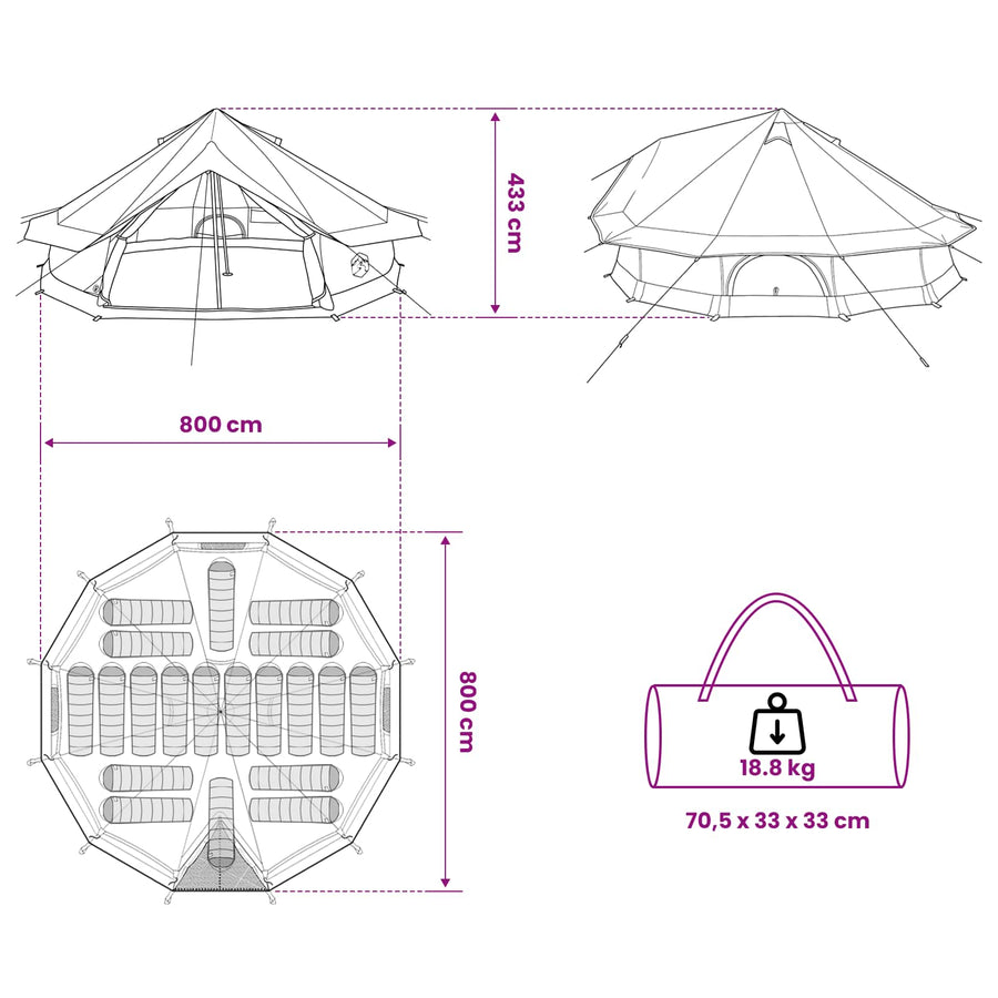 Tipi Tent met dak Groen 800 x 800 x 430 cm Polyester en staal