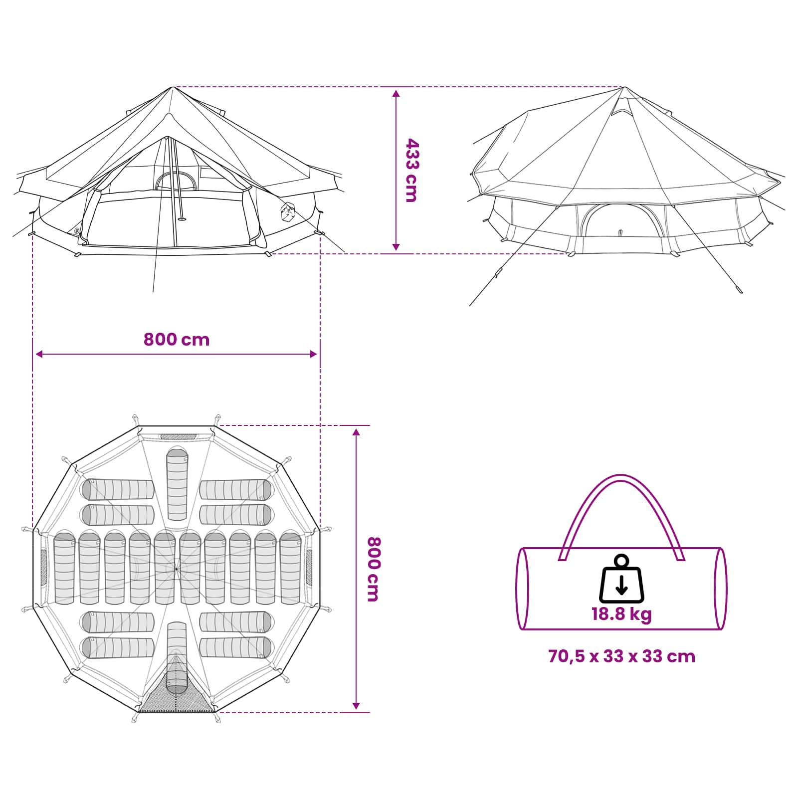 Tipi Tent Legergroen 800 x 800 x 430 cm Polyester en staal