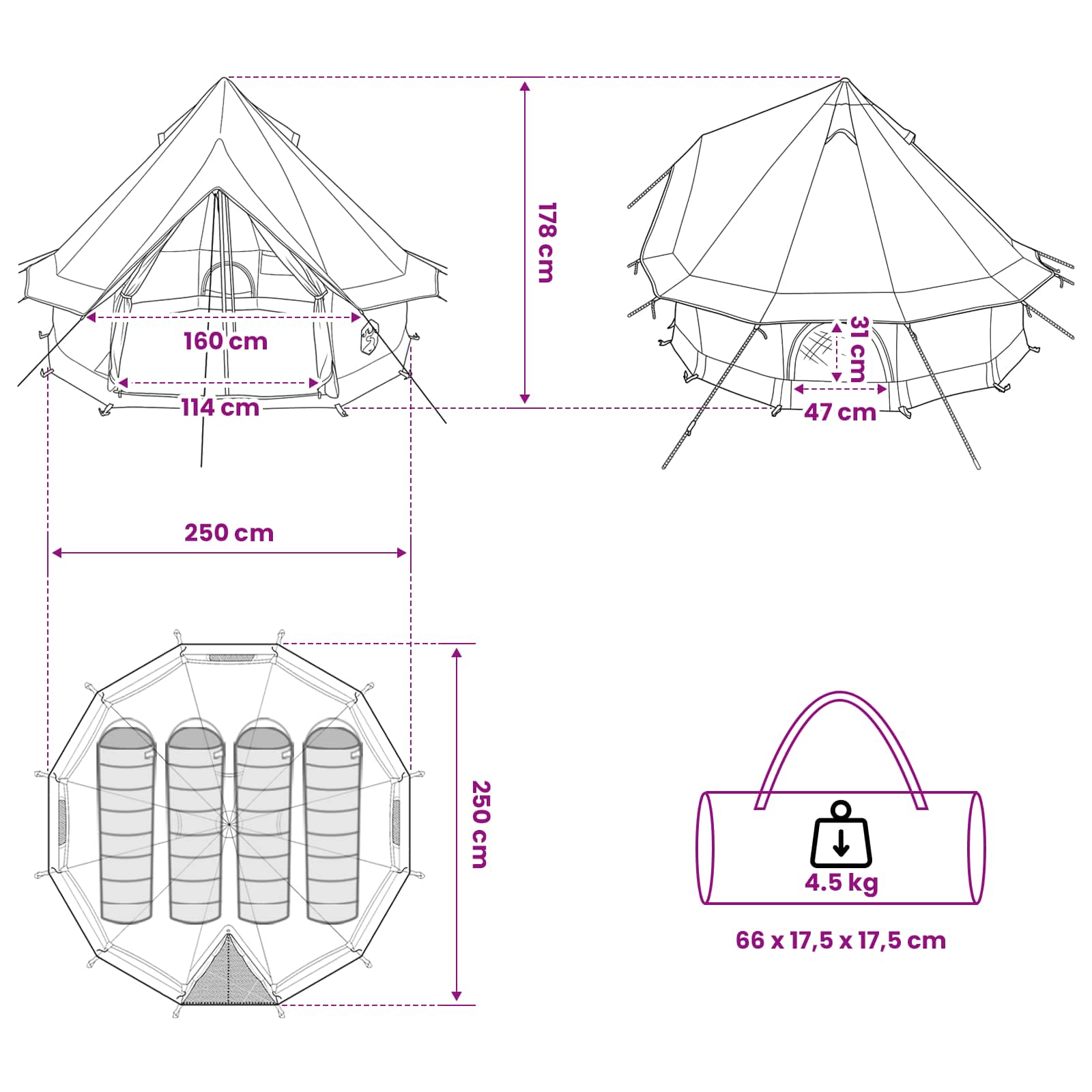 Tipi Tent met dak Groen 250 x 250 cm Polyester en staal