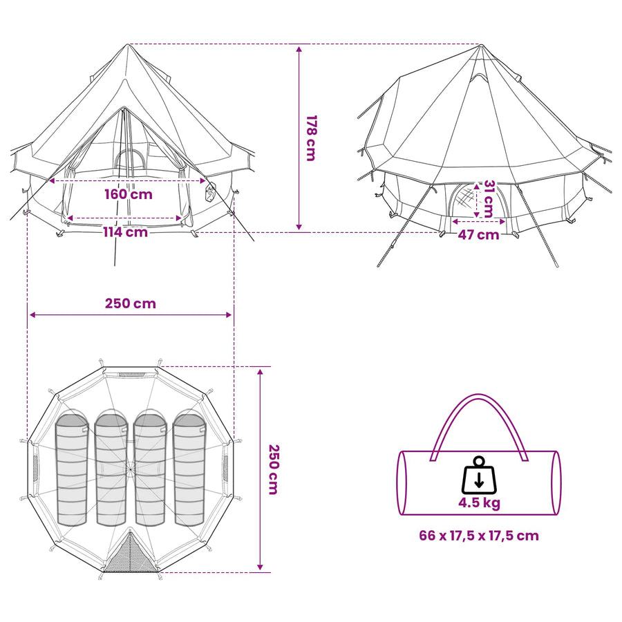 Tipi Tent met dak Groen 250 x 250 cm Polyester en staal
