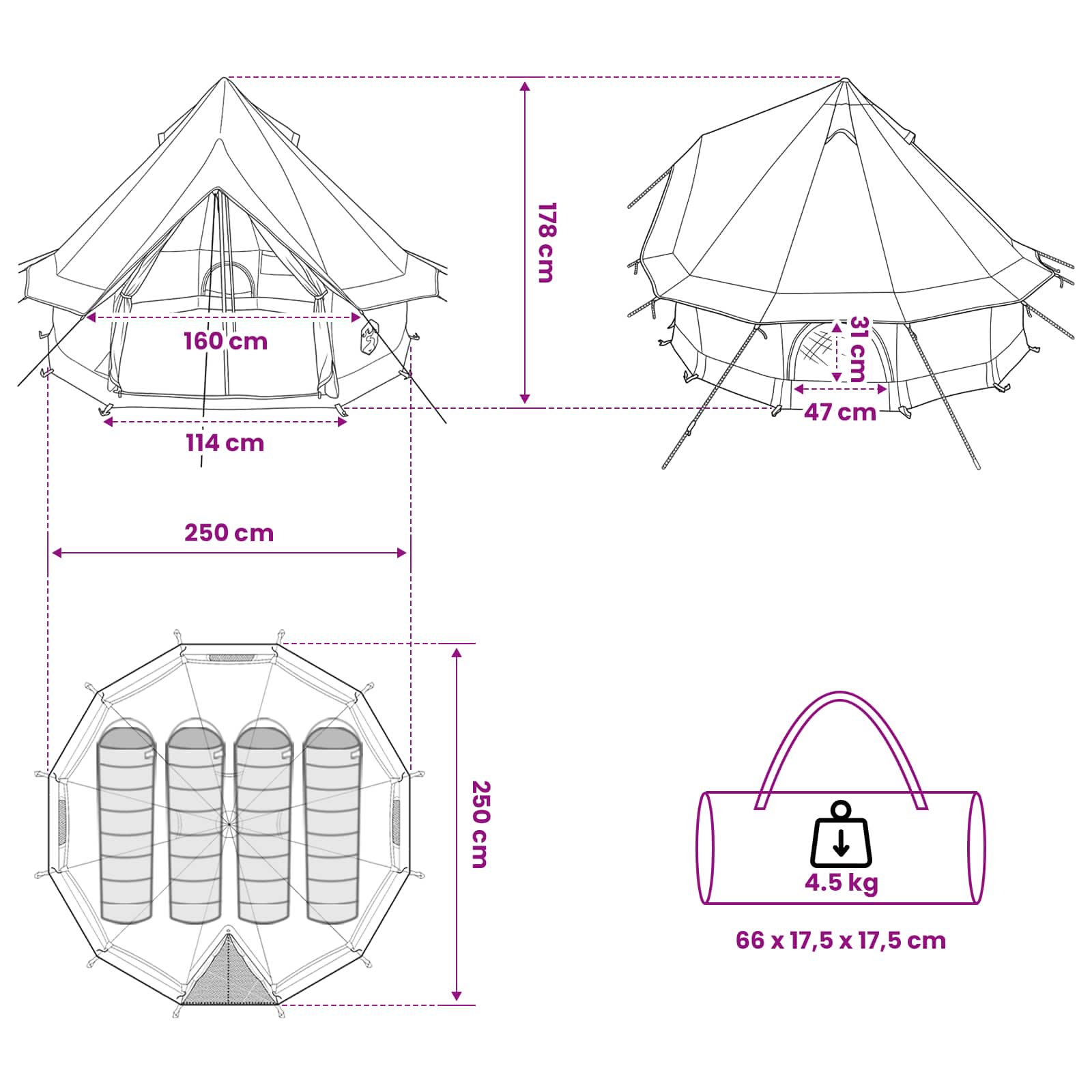 Tipi Tent met dak Legergroen 250 x 250 cm Polyester en staal
