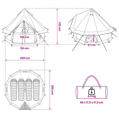 Tipi Tent met dak Legergroen 250 x 250 cm Polyester en staal