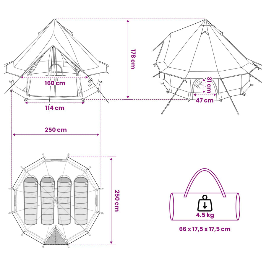 Tipi Tent met dak Legergroen 250 x 250 cm Polyester en staal