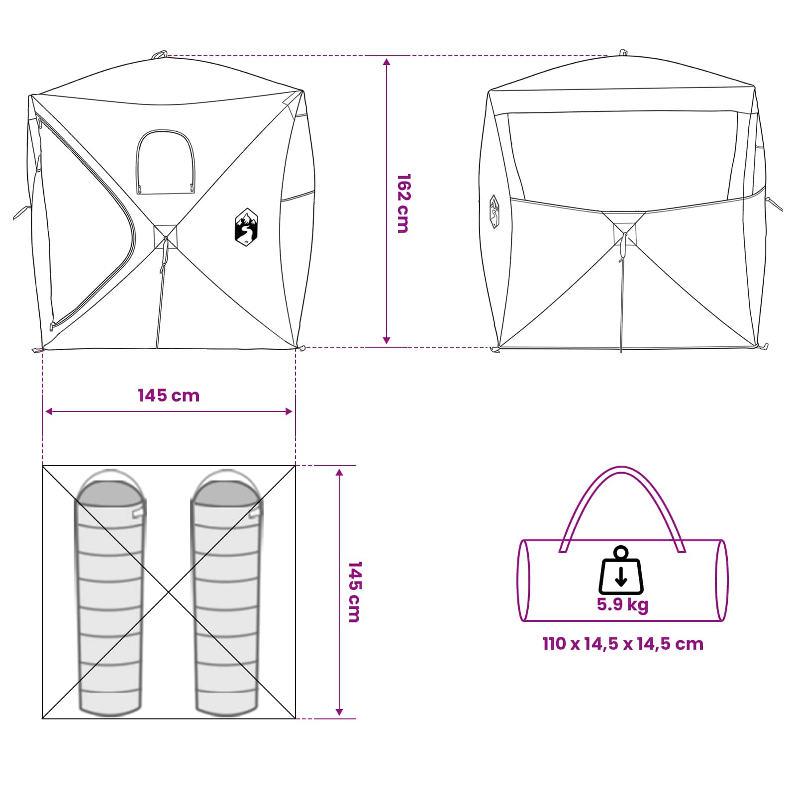 Jacht Tent Wit Blackout 143 x 143 x 165 cm Polyester en staal