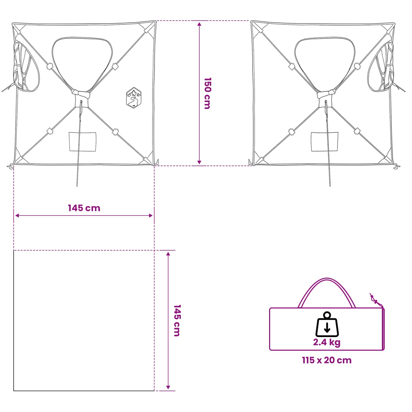 Jacht Tent Legergroen 145 x 145 x 150 cm Polyester en staal