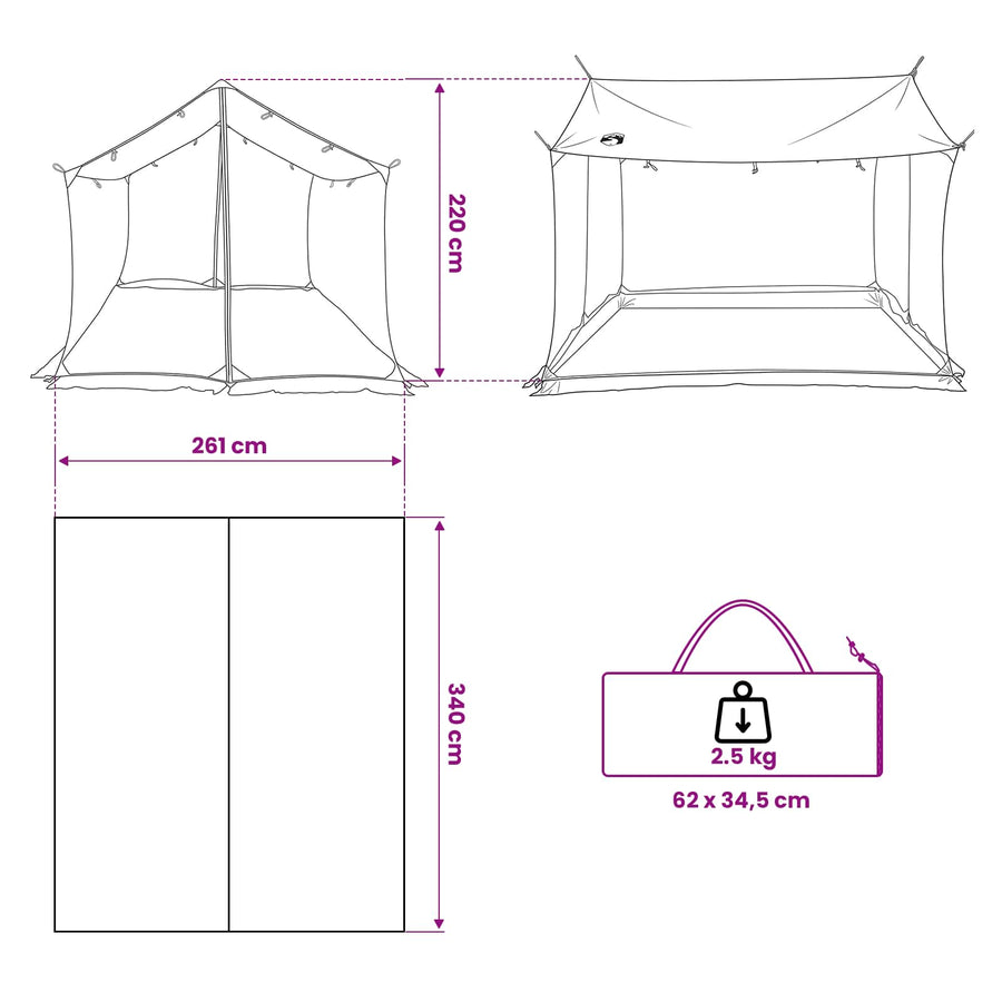 Campingzeil met gaaswanden Bruin Grijs 340 x 260 x 220 cm