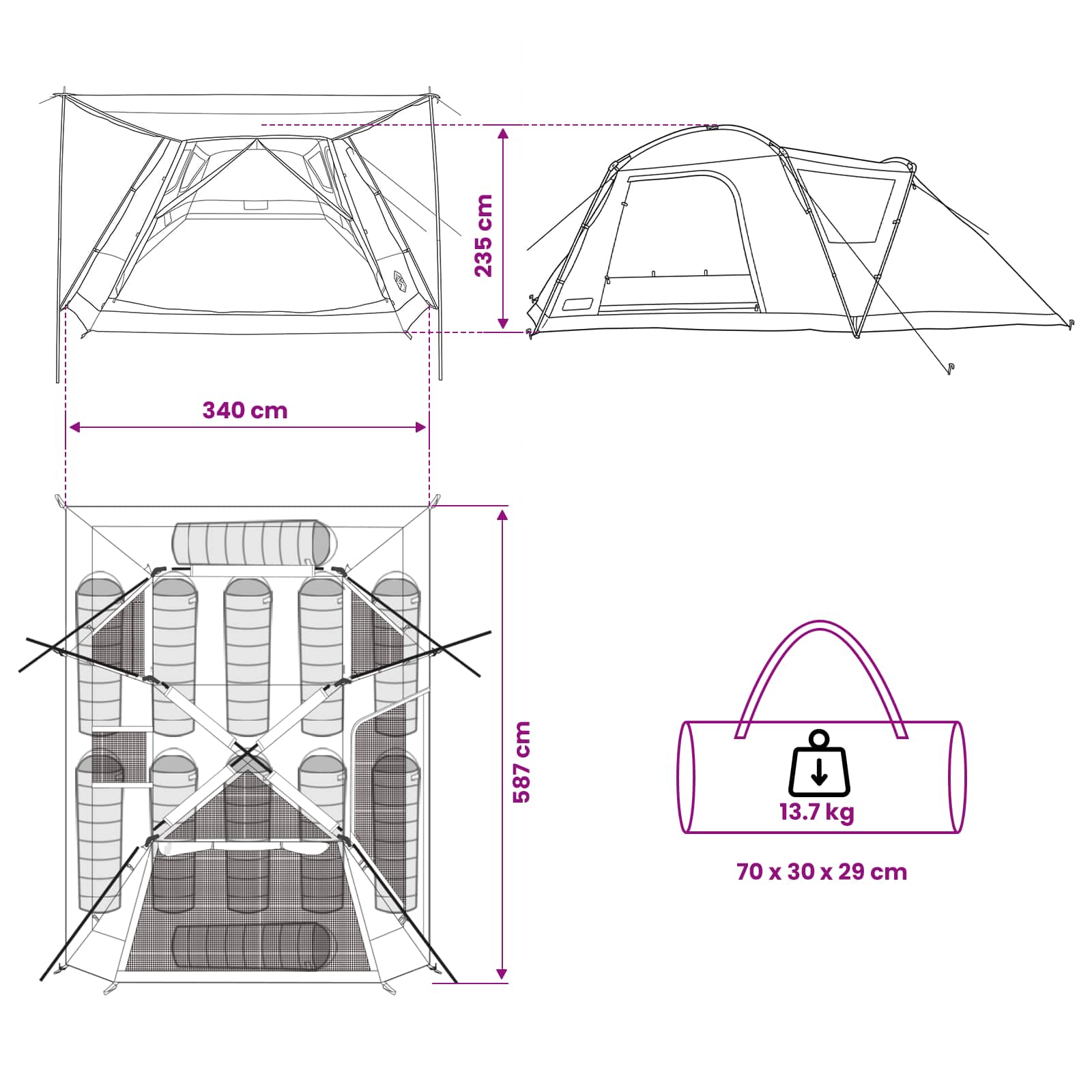 Huisje Tent Met Dak 12-Persoons Polyester En Staal 12 personen