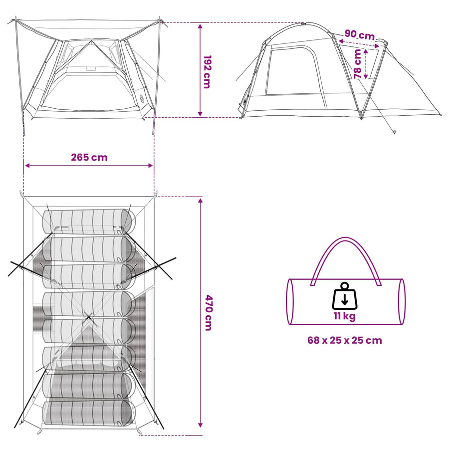 Huisje Tent Met Dak 8-Persoons Polyester En Staal 8 personen