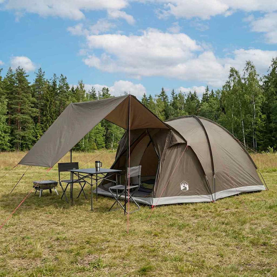 Huisje Tent met dak Bruin grijs 4-persoons Polyester en staal