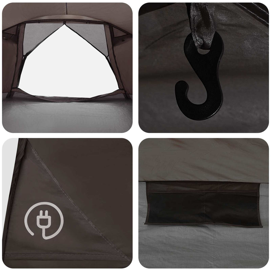 Huisje Tent met dak Bruin grijs 8-persoons Polyester en staal