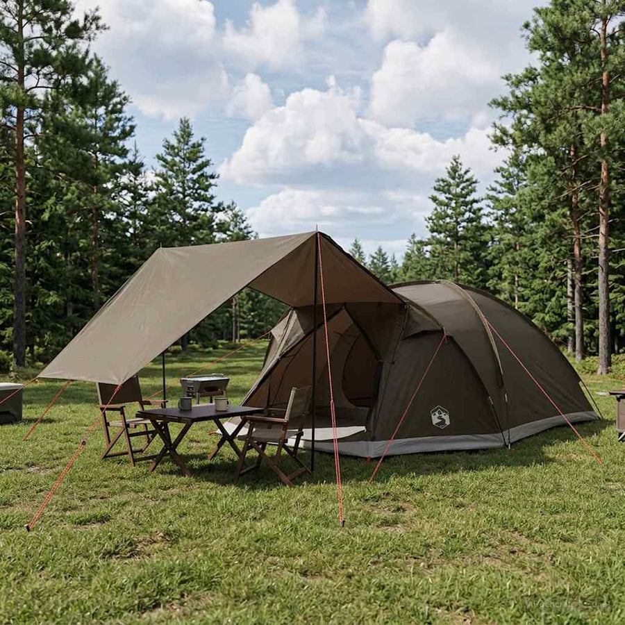Huisje Tent met dak Bruin grijs 8-persoons Polyester en staal