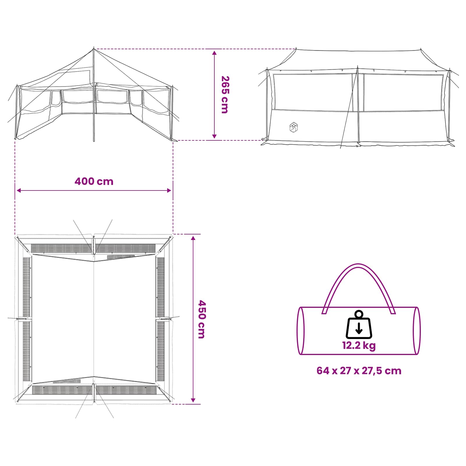 Gezinstent Bruin grijs 450 x 400 x 265 cm Polyester en staal