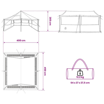 Gezinstent Bruin grijs 450 x 400 x 265 cm Polyester en staal