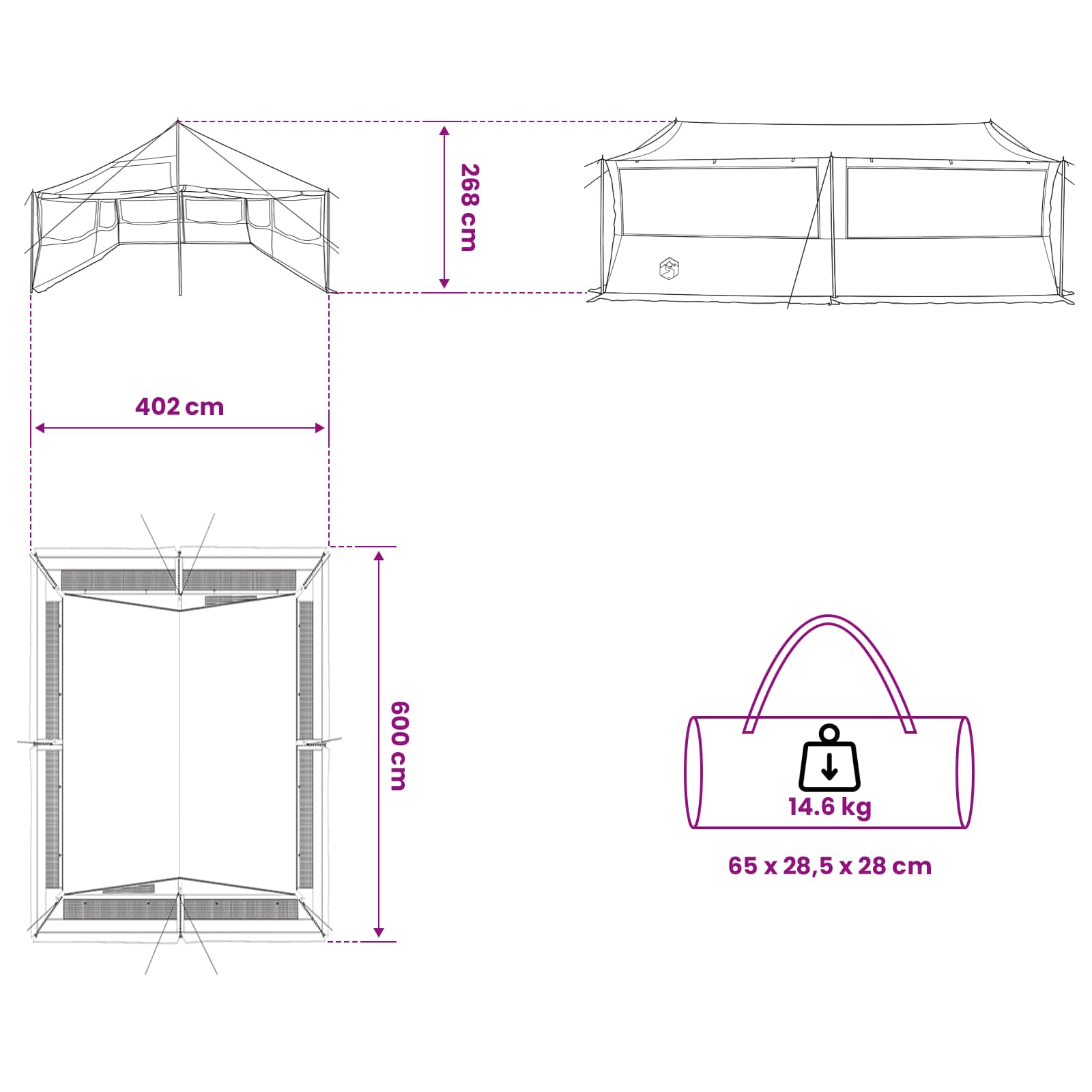 Gezinstent Bruin grijs 600 x 400 x 268 cm Polyester en staal