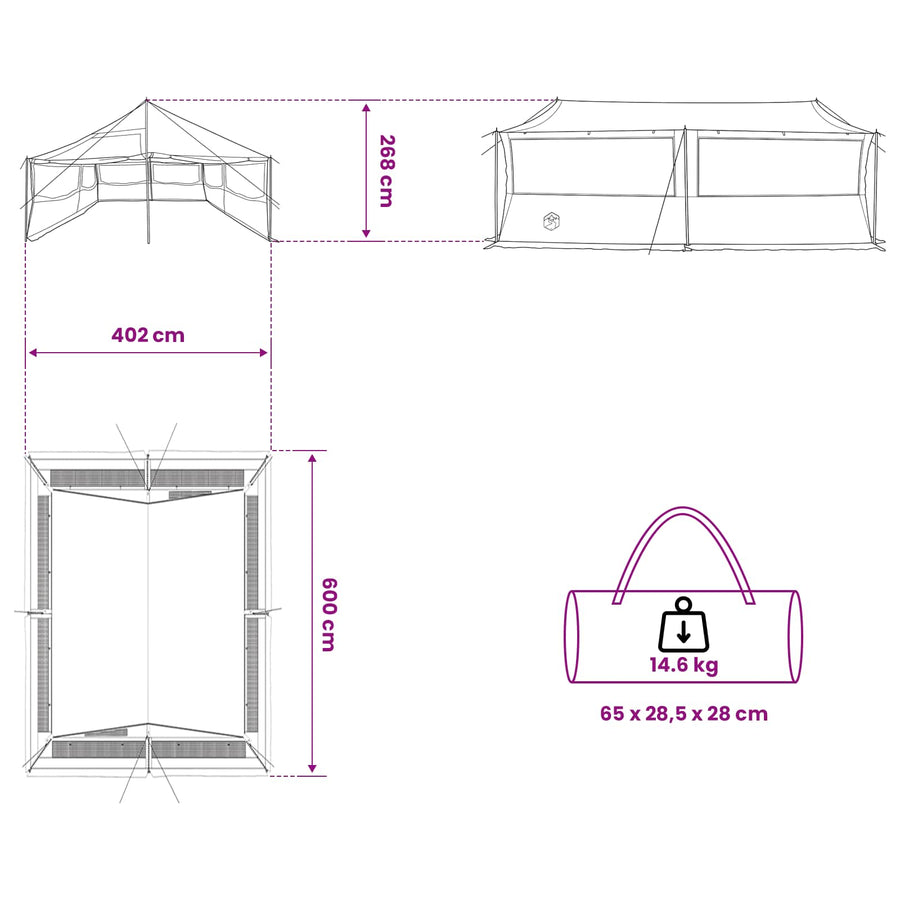 Gezinstent Bruin grijs 600 x 400 x 268 cm Polyester en staal