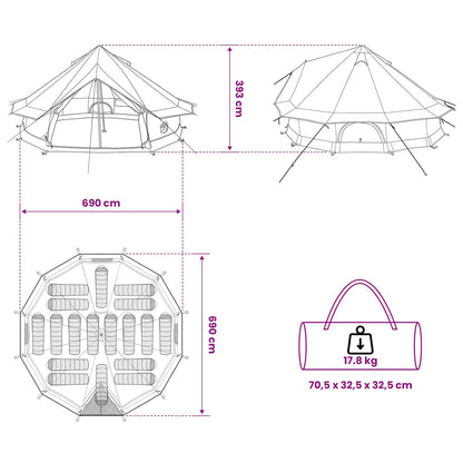 Tipi Tent Bruin Grijs 700 x 700 x 395 cm Polyester en staal