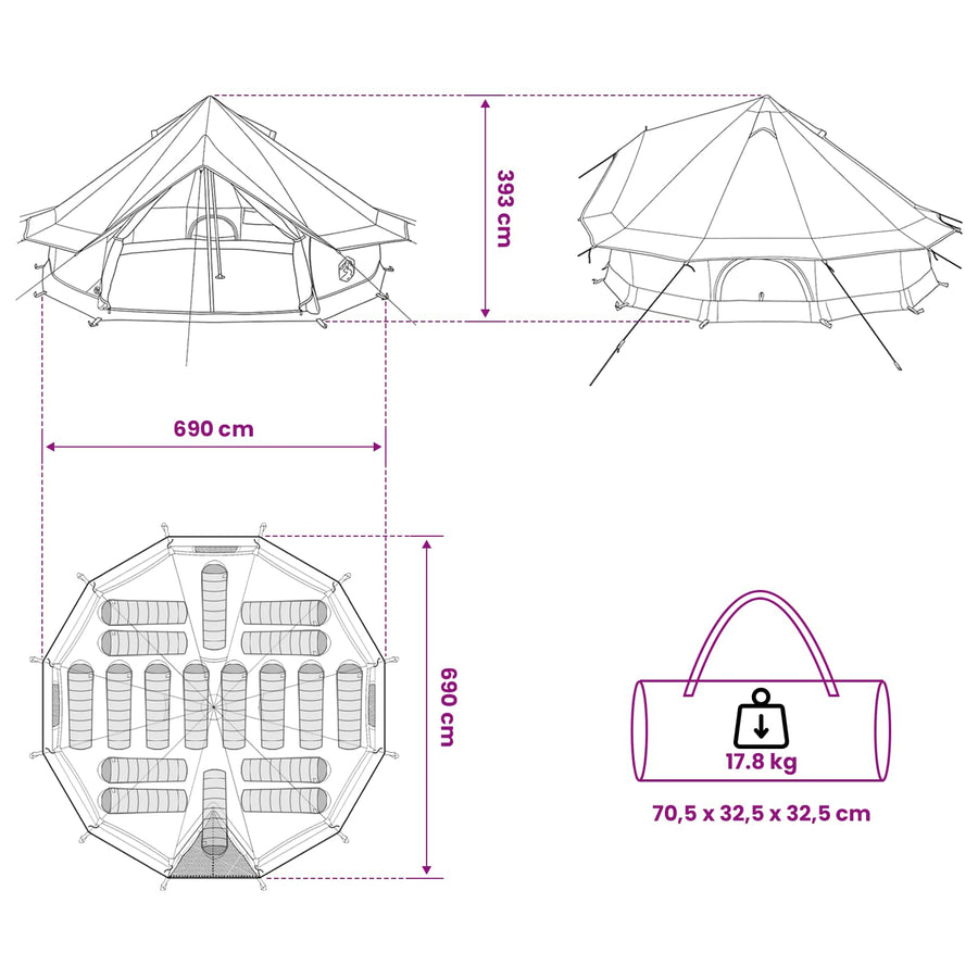 Tipi Tent Bruin Grijs 700 x 700 x 395 cm Polyester en staal