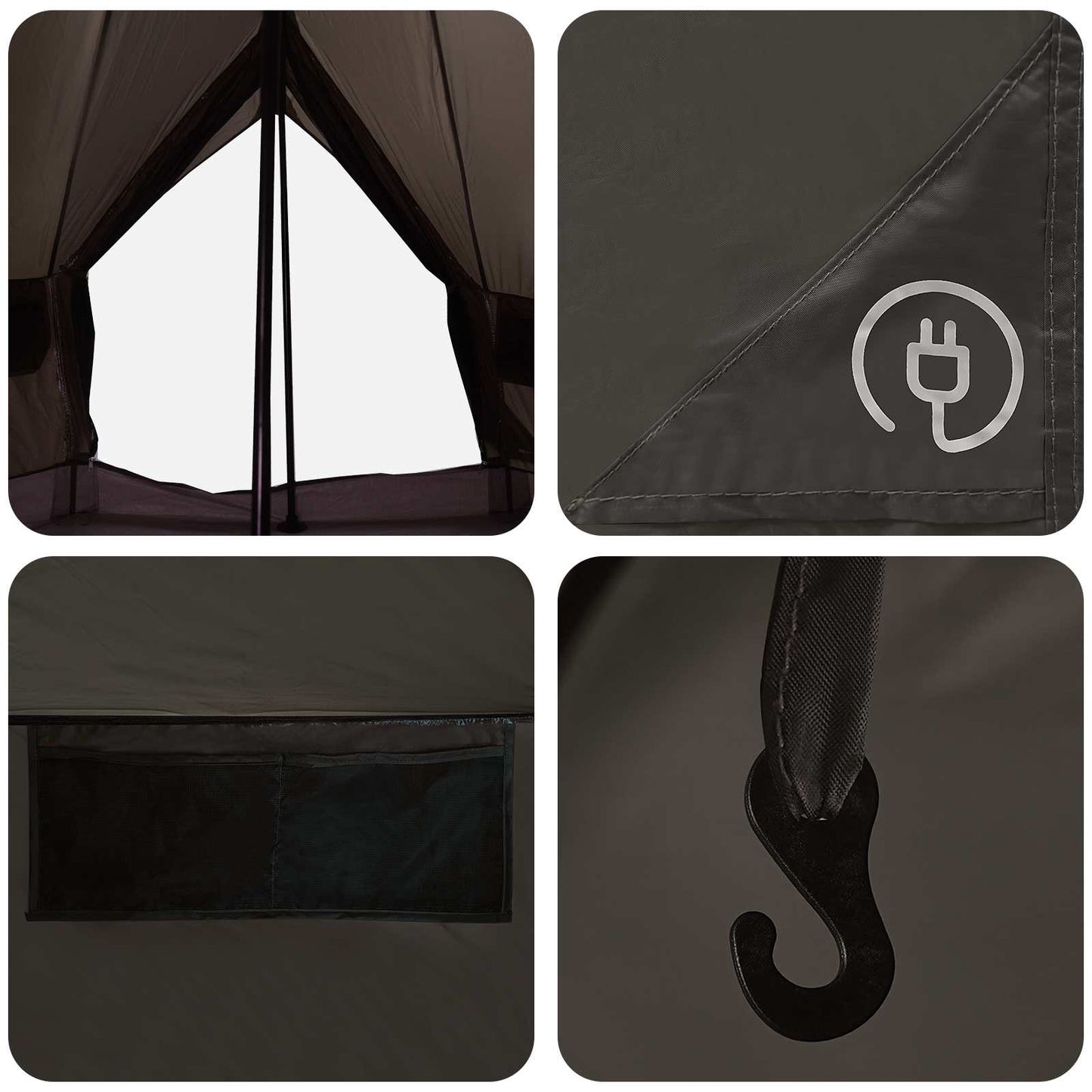 Tipi Tent met dak Bruin Grijs 250 x 250 cm Polyester en staal