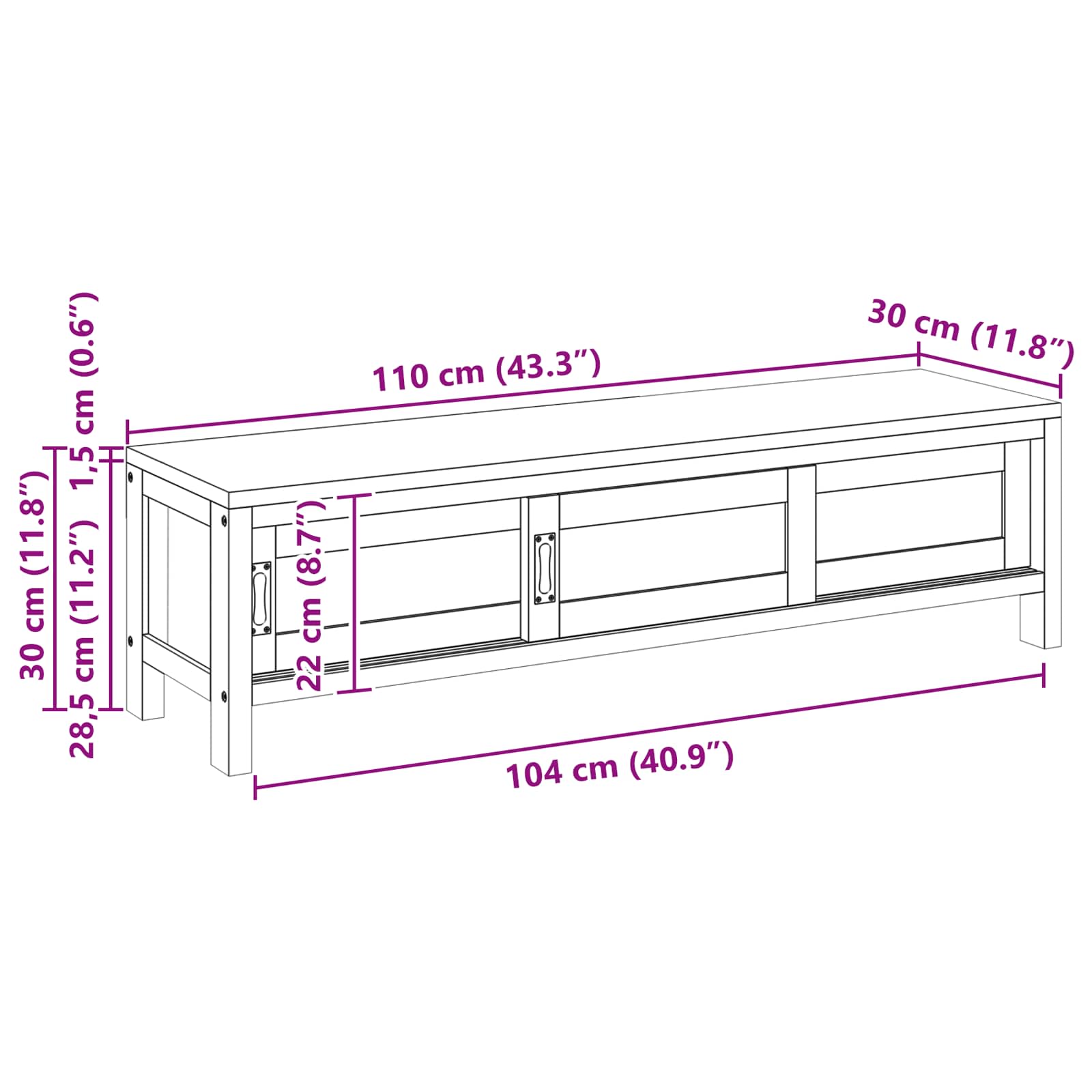 Tv-meubel 110 x 30 x 30 cm Massief Teakhout Naturel