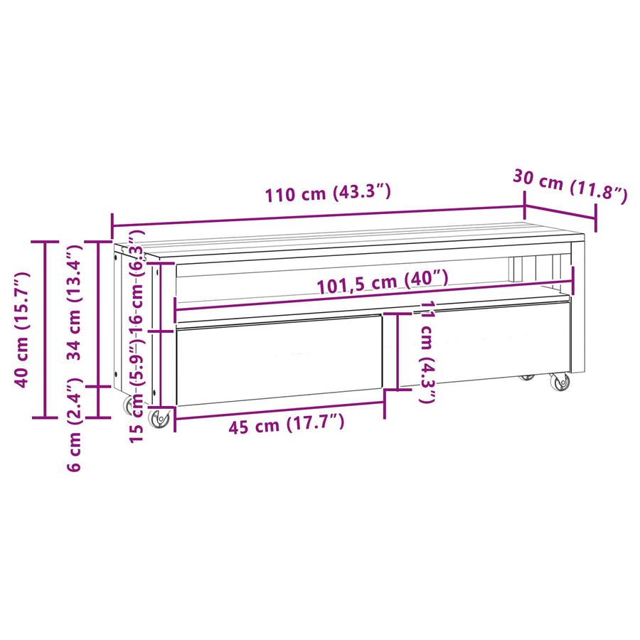 Tv-meubel 110 x 30 x 40 cm Naturel Massief Teakhout