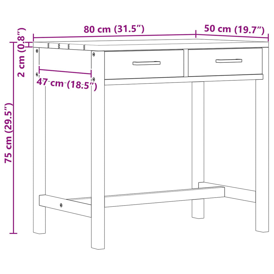 Bureau met lades Naturel Massief Teakhout 80 x 50 x 75 cm