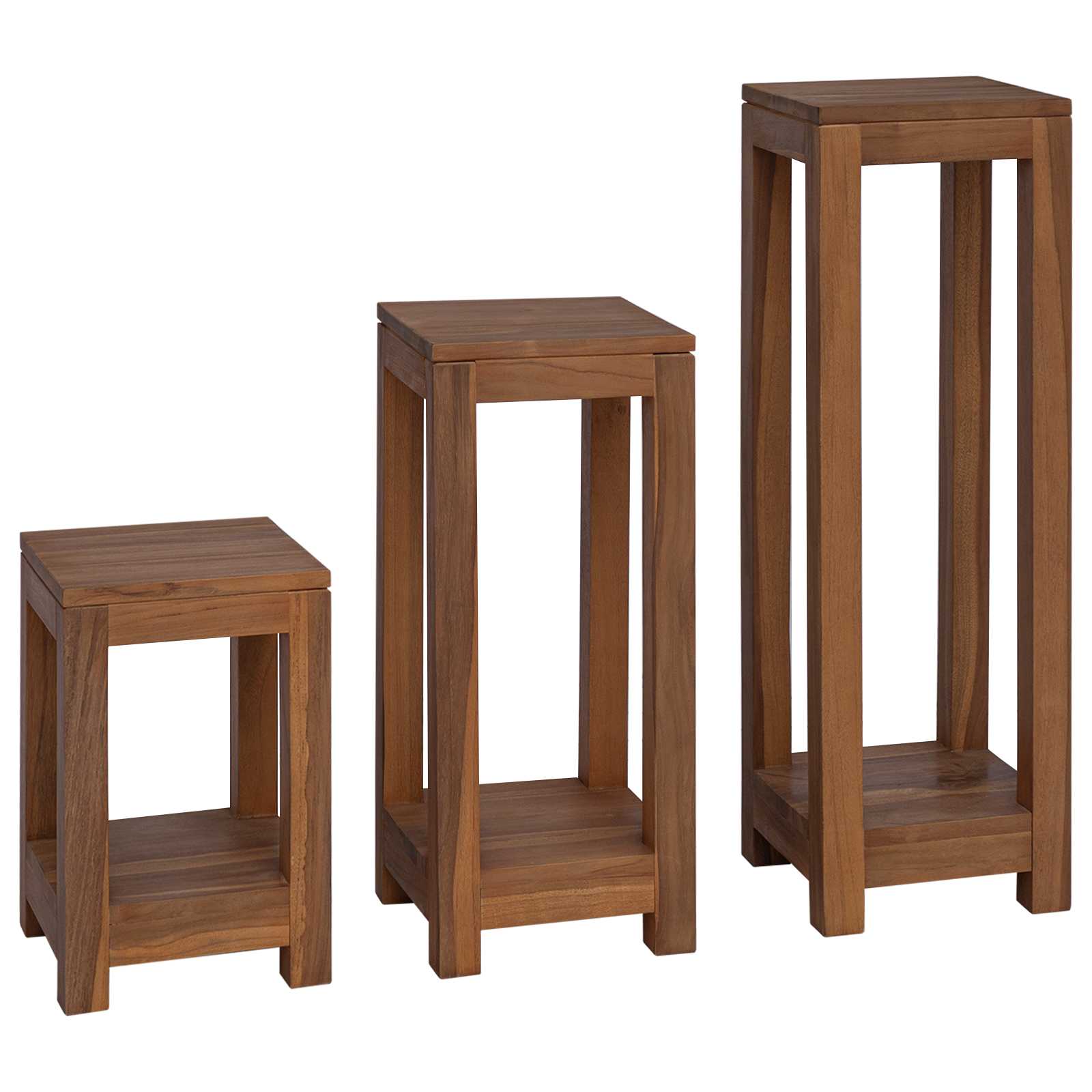 Plantenstandaard 3 st Naturel 25 x 25 x 80 cm Massief Teakhout