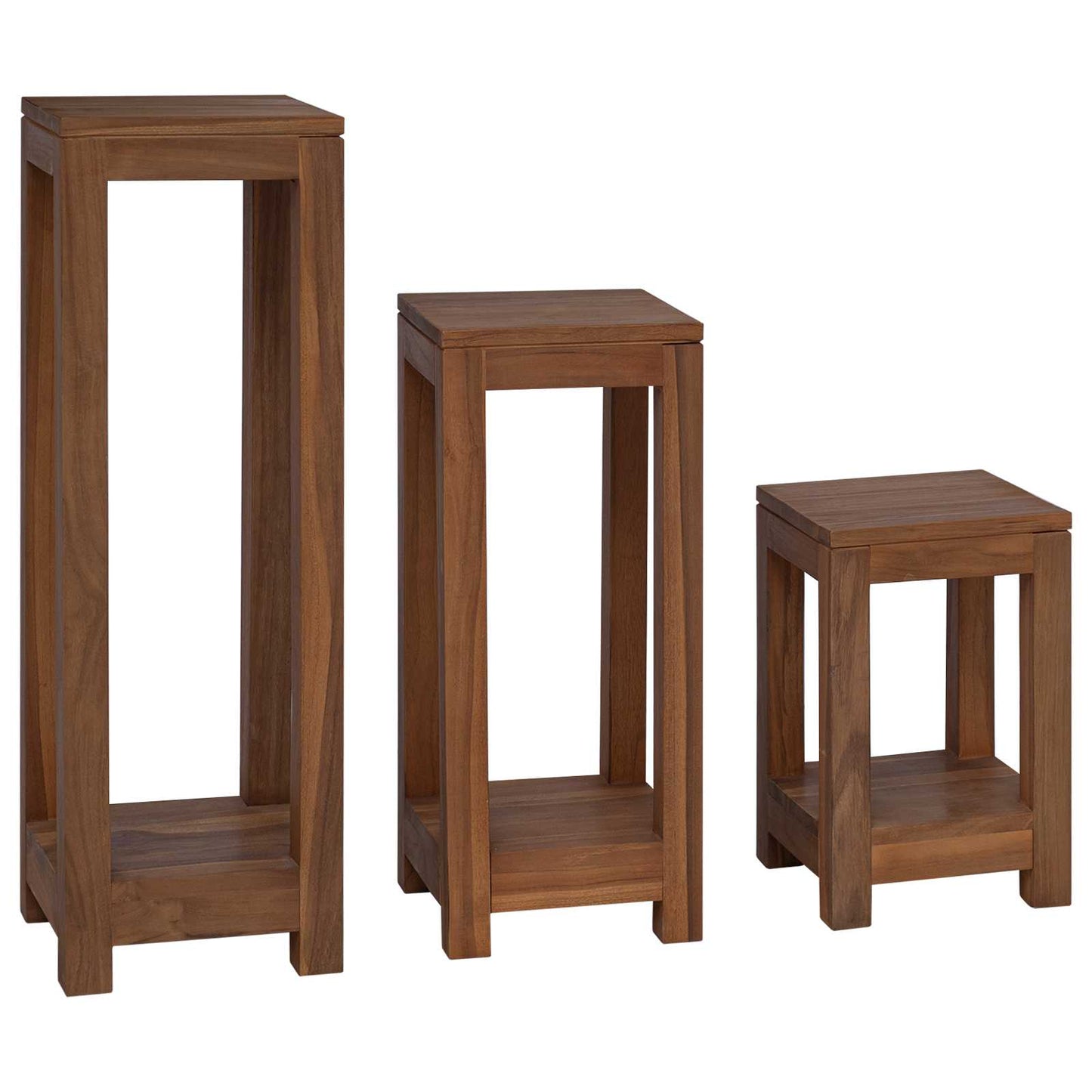 Plantenstandaard 3 st Naturel 25 x 25 x 80 cm Massief Teakhout