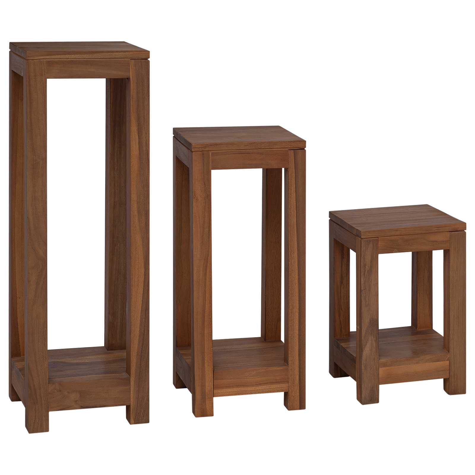 Plantenstandaard 3 st Naturel 25 x 25 x 80 cm Massief Teakhout