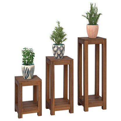 Plantenstandaard 3 st Naturel 25 x 25 x 80 cm Massief Teakhout