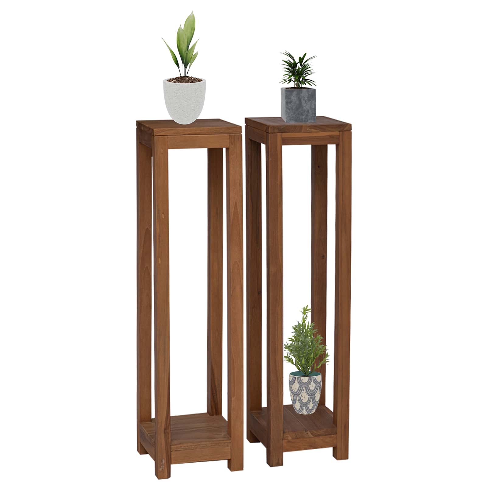 Plantenstandaard 2 st Naturel 25 x 25 x 100 cm Massief Teakhout