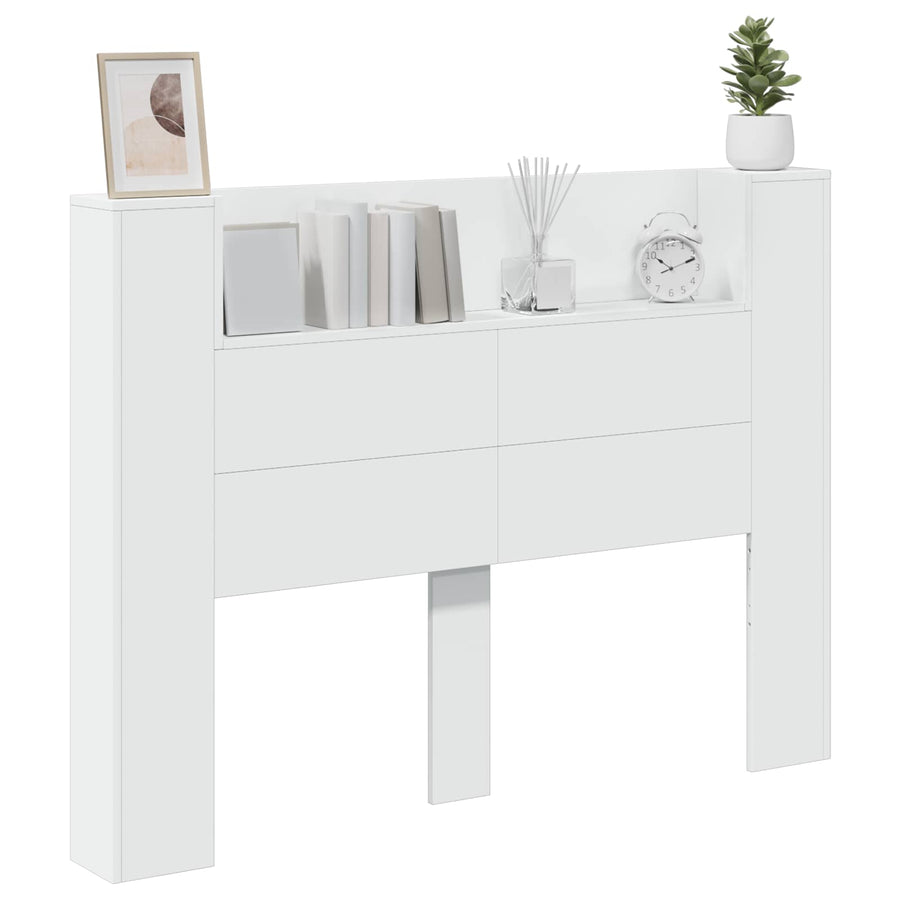 Hoofdbord Kast met LED Wit 140 x 16,5 x 103,5 cm Bewerkt hout