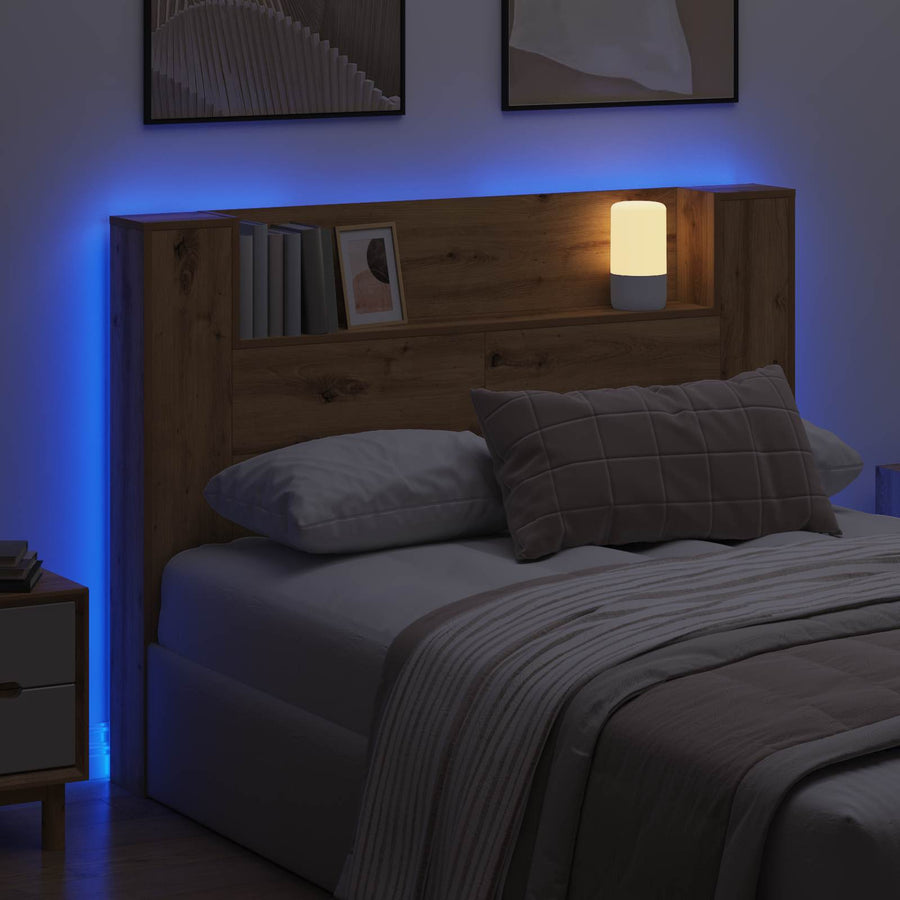 Hoofdbord Kast met LED Artisan Eik 140 x 16,5 x 103,5 cm