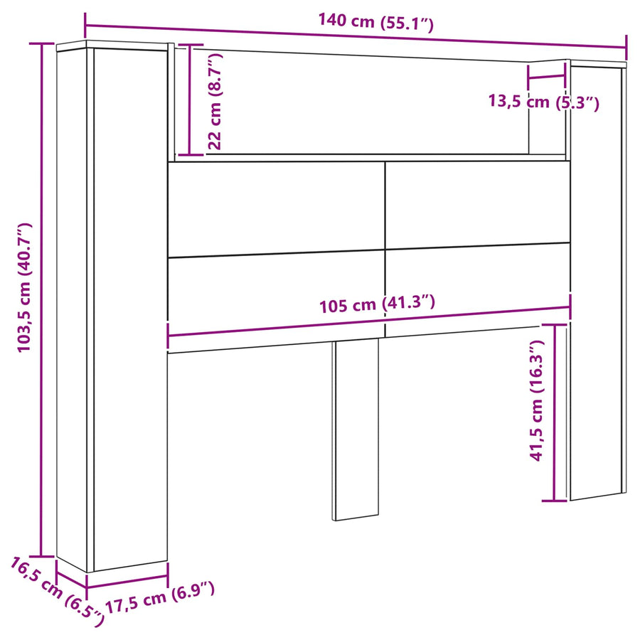 Hoofdbord Kast met LED Artisan Eik 140 x 16,5 x 103,5 cm