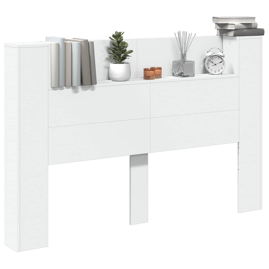 Hoofdbord Kast met LED Wit 160 x 16,5 x 103,5 cm Bewerkt hout