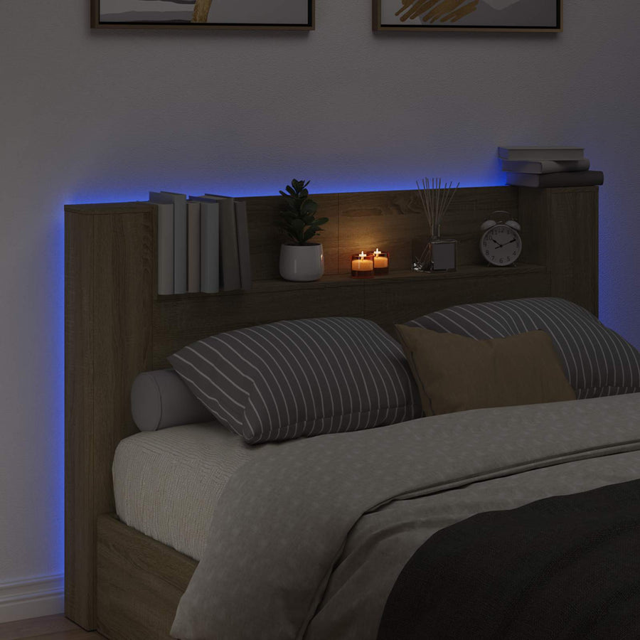 Hoofdbord Kast met LED met plank Sonoma 160 x 16,5 x 103,5 cm