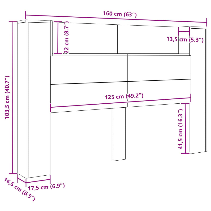 Hoofdbord Kast met LED Artisan Eik 160 x 16,5 x 103,5 cm