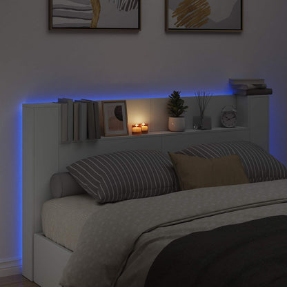 Hoofdbord Kast met LED Wit 180 x 16,5 x 103,5 cm Bewerkt hout