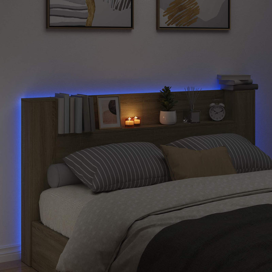 Hoofdbord Kast met LED met plank Sonoma 180 x 16,5 x 103,5 cm