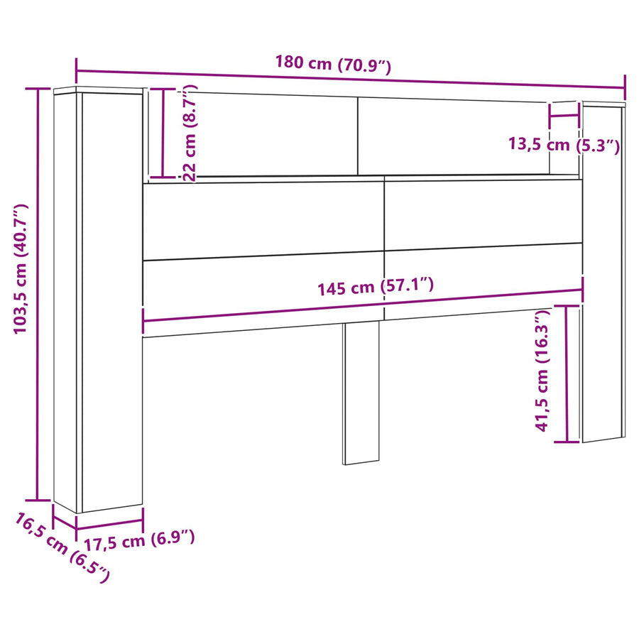 Hoofdbord Kast met LED Ambachtelijk eiken 180 x 16,5 x 103,5 cm