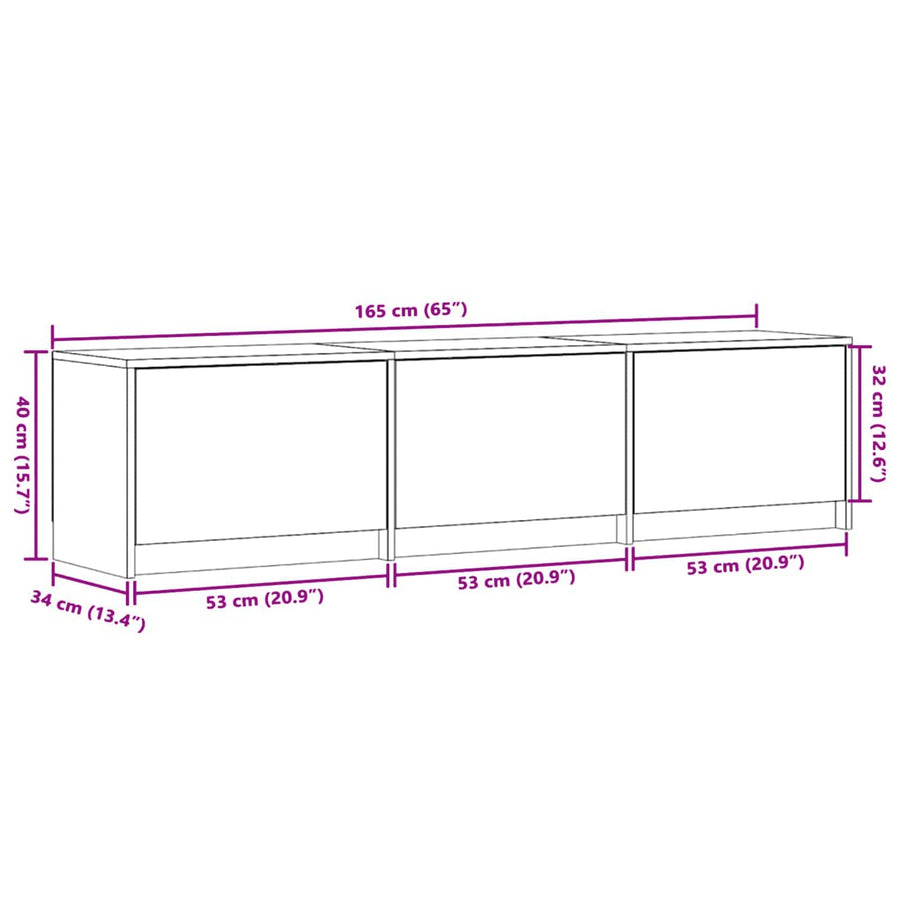 TV-kast met LED Betonkleurig 165 x 34 x 40 cm Bewerkt hout