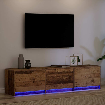 TV-kast met LED met lade Oudhout 165 x 34 x 40 cm Bewerkt hout