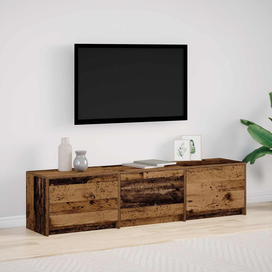 TV-kast met LED met lade Oudhout 165 x 34 x 40 cm Bewerkt hout