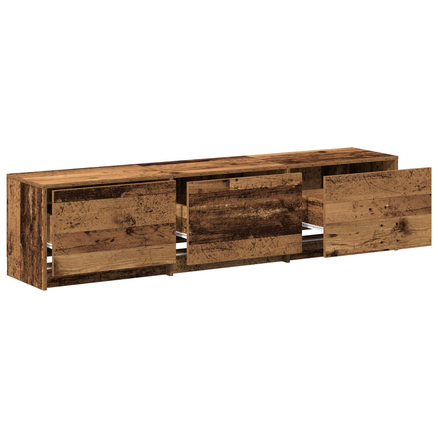 TV-kast met LED met lade Oudhout 165 x 34 x 40 cm Bewerkt hout