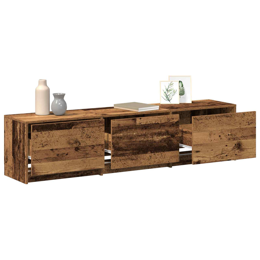 TV-kast met LED met lade Oudhout 165 x 34 x 40 cm Bewerkt hout