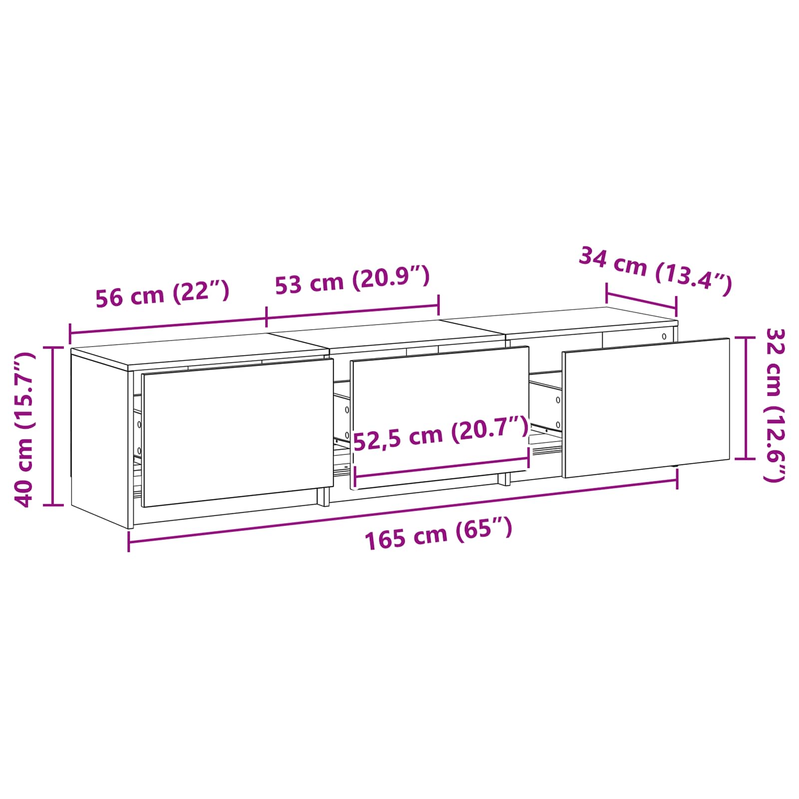 TV-kast met LED met lade Oudhout 165 x 34 x 40 cm Bewerkt hout