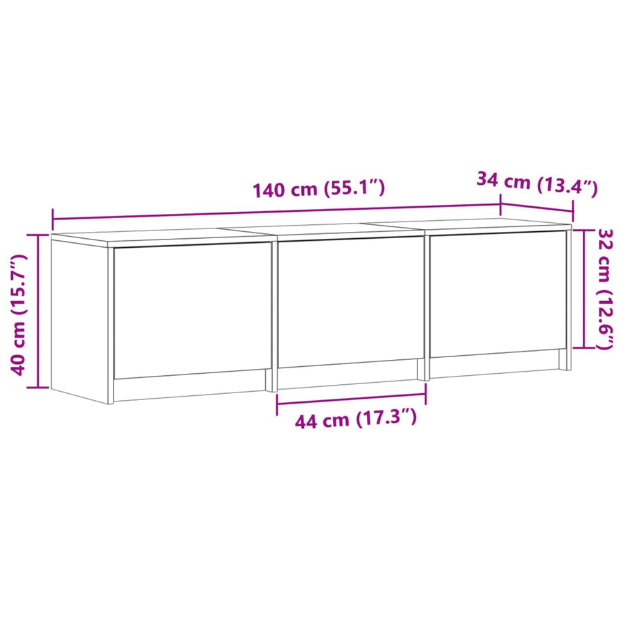 TV-kast met LED Betonkleurig 140 x 34 x 40 cm Bewerkt hout