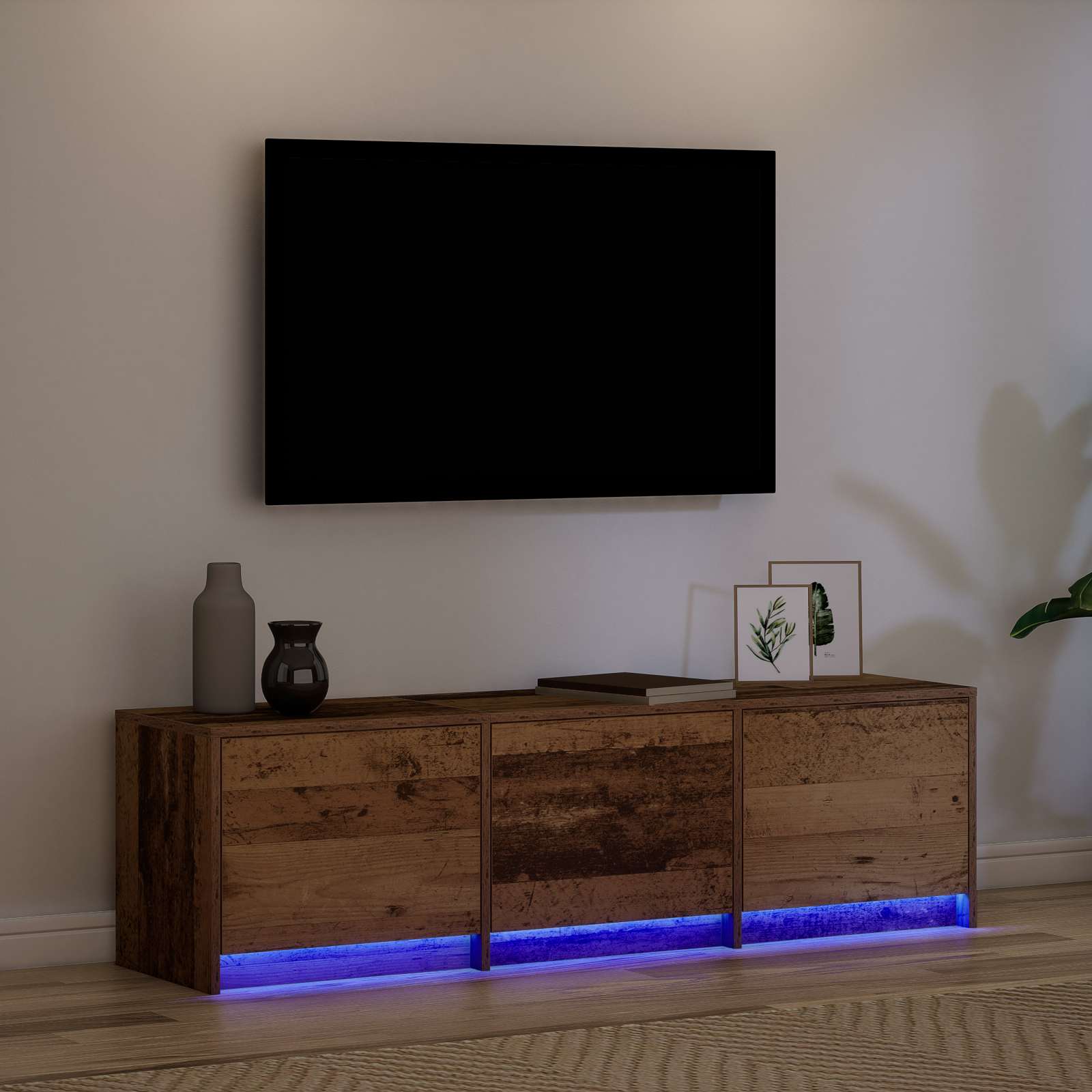 TV-kast met LED met lade Oudhout 140 x 34 x 40 cm Bewerkt hout