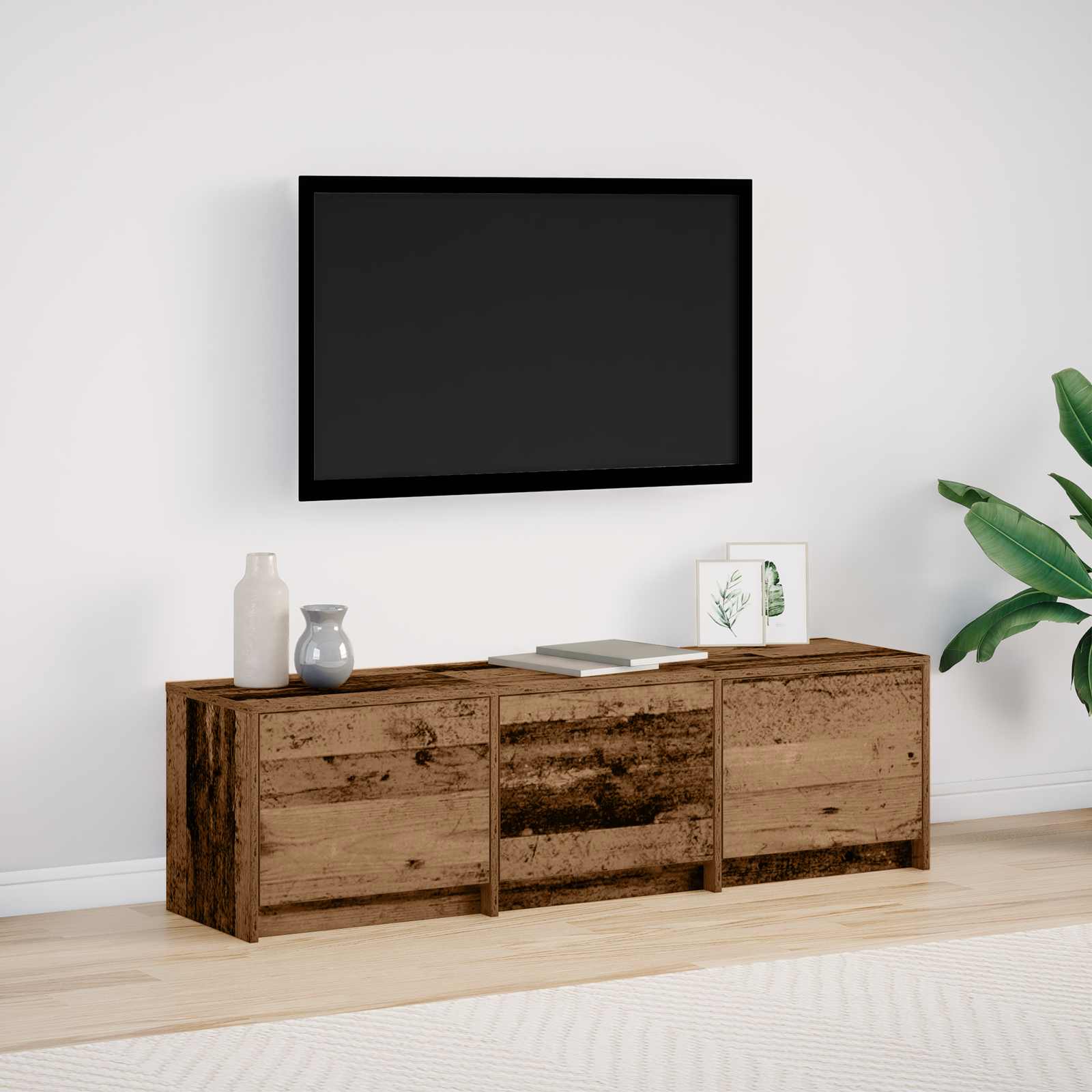 TV-kast met LED met lade Oudhout 140 x 34 x 40 cm Bewerkt hout