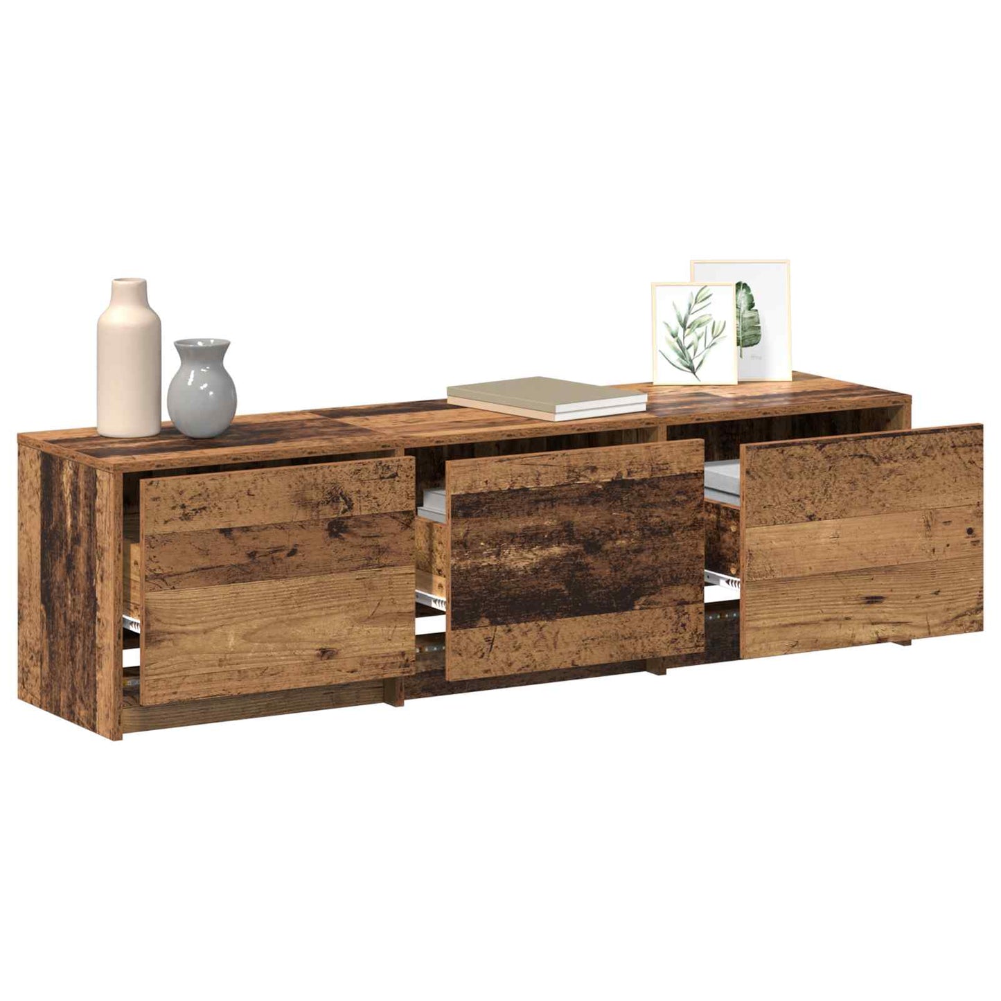 TV-kast met LED met lade Oudhout 140 x 34 x 40 cm Bewerkt hout